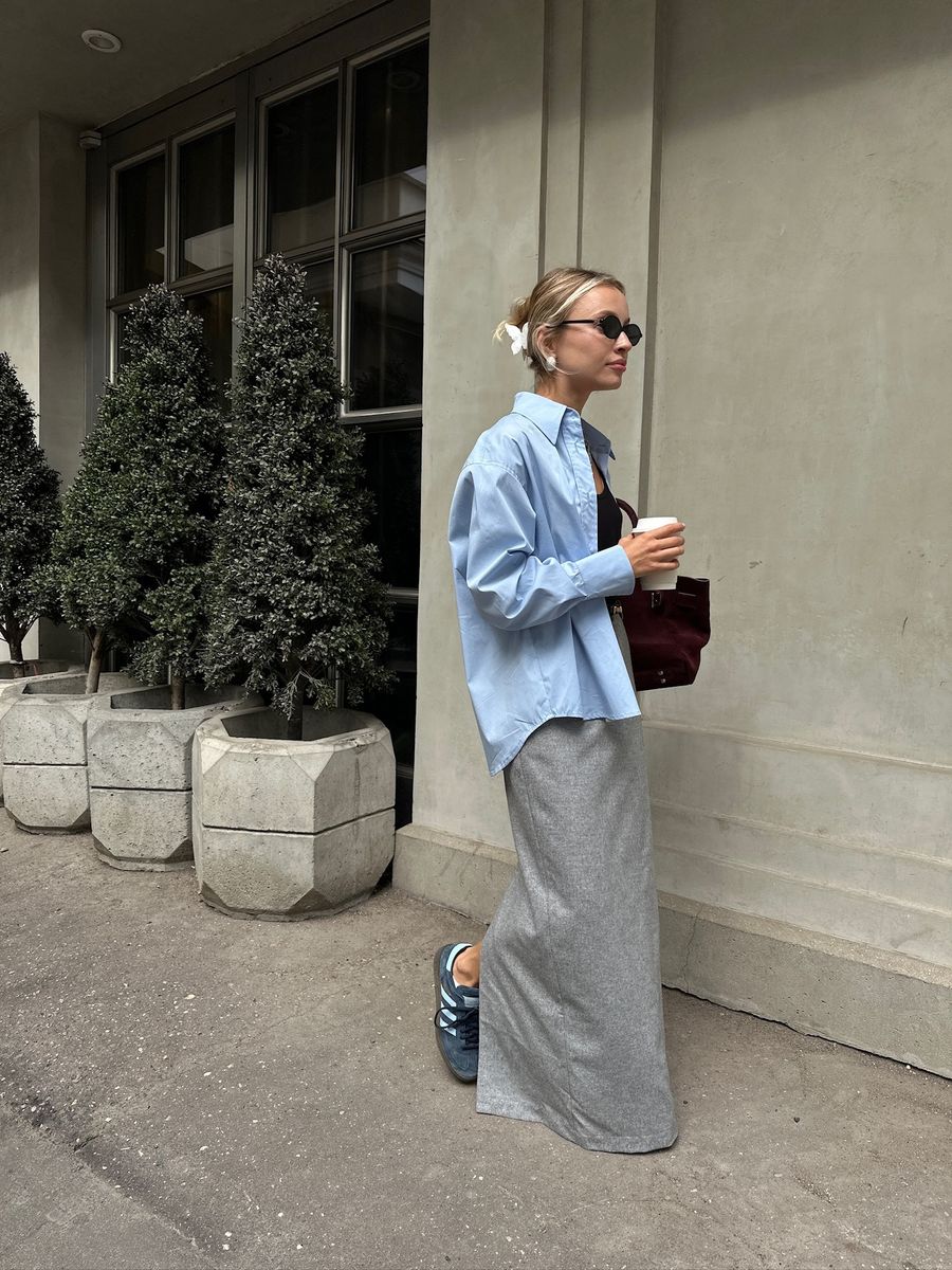 Рубашка из поплина оверсайз 1 карман голубая