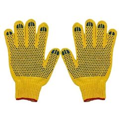 Перчатки хб, 10 класс 5-и нитка, ПВХ покрытие - точка, цвет желтый