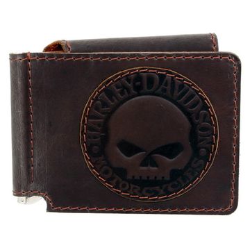 Зажим для денег с нашивкой Harley Davidson (череп) коричневый