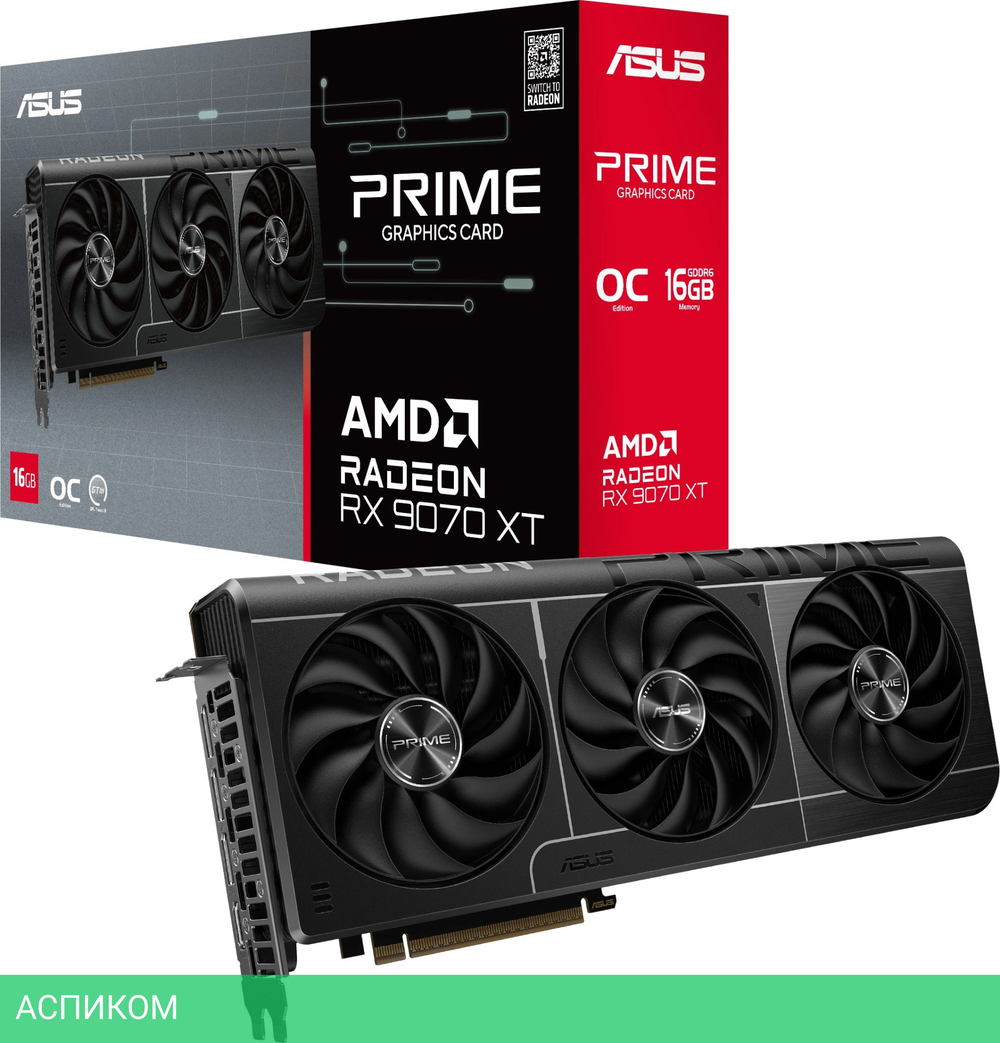 Видеокарта Asus Prime RX 9070XT OC Edition 16Gb GDDR6 (90YV0L71-M0NA00)