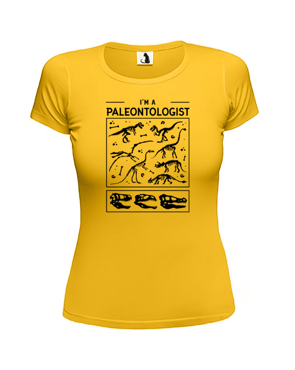 Футболка Я палеонтолог женская приталенная желтая с черным рисунком