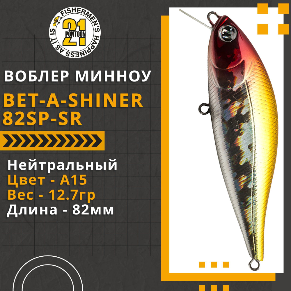 Воблер для рыбалки Pontoon21 Bet-A-Shiner 82SP-SR, 82мм, 12.7 гр., 0.2-0.4 м., цвет A15