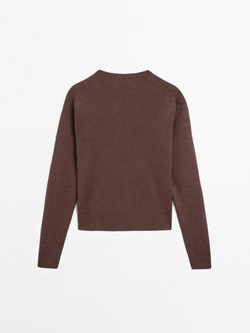 Massimo Dutti Свитер из 100% льна с круглым вырезом, коричневый
