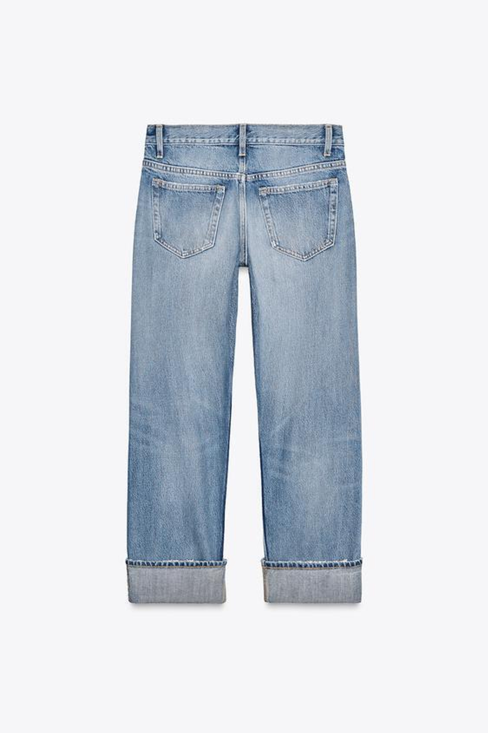 ZARA ДЖИНСЫ TRF STRAIGHT-LEG MID-RISE С РАЗРЕЗАМИ, ГОЛУБОЙ