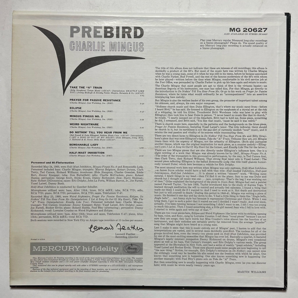 Винтажная виниловая пластинка LP Charlie Mingus Pre Bird (USA 1970)