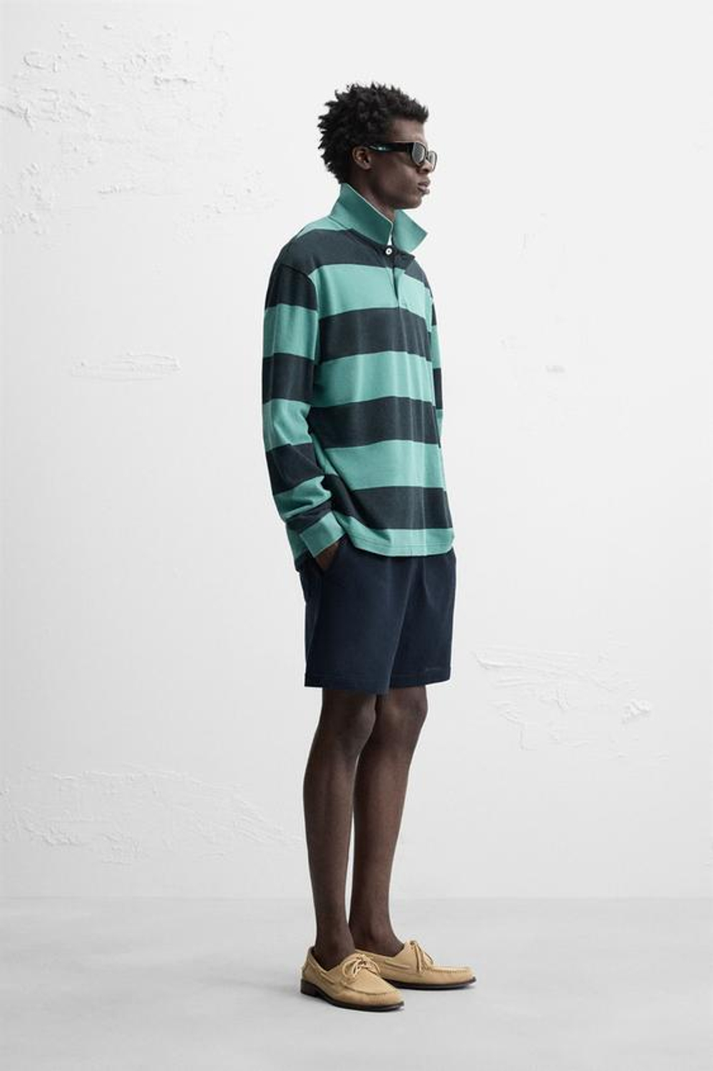 ZARA ШОРТЫ-БЕРМУДЫ RELAXED FIT ИЗ РЕЛЬЕФНОЙ ТКАНИ, МОРСКОЙ СИНИЙ