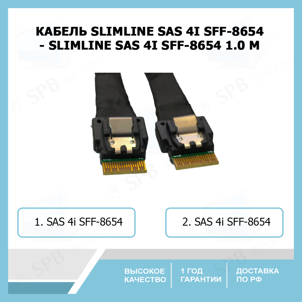 Кабель SLIMLINE SAS 4i SFF-8654 - SLIMLINE SAS 4i SFF-8654 1.0 м