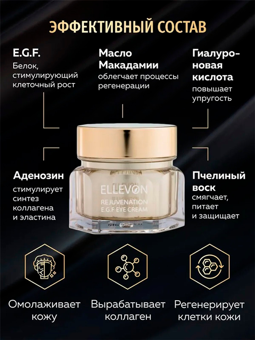 Омолаживающий крем для век с EGF Ellevon Rejuvenation Eye Cream 50мл