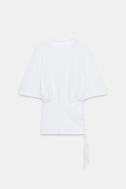 ZARA ТОП ИЗ ФЛАМЕ С ПОЯСОМ, БЕЛЫЙ
