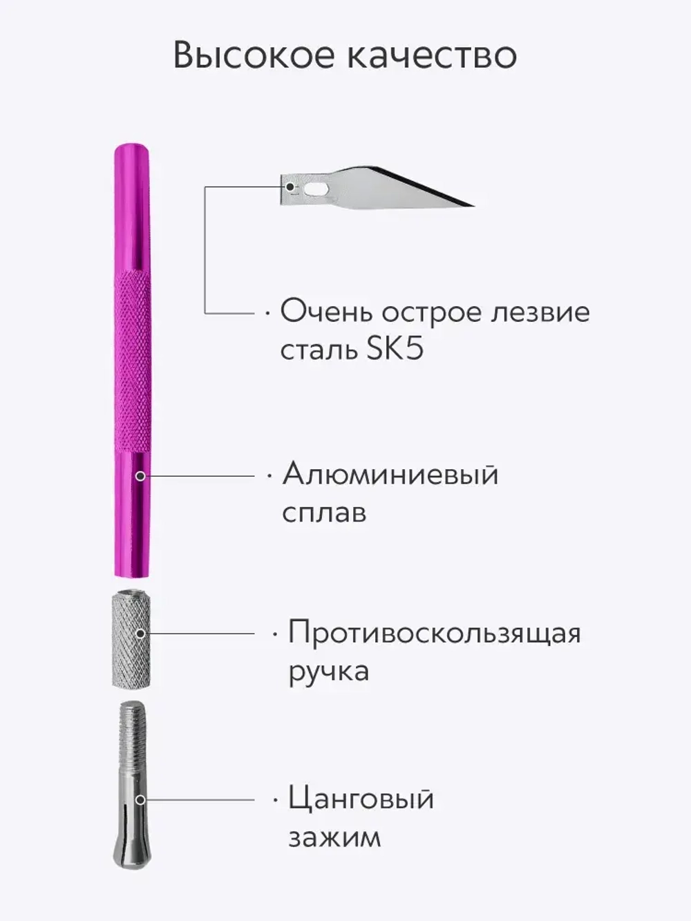 Нож скальпель канцелярский, макетный + 5 лезвий, алюминий, фиолетовый