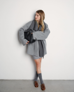 Полупальто двустороннее из шерсти Берберри серый-темно-серый