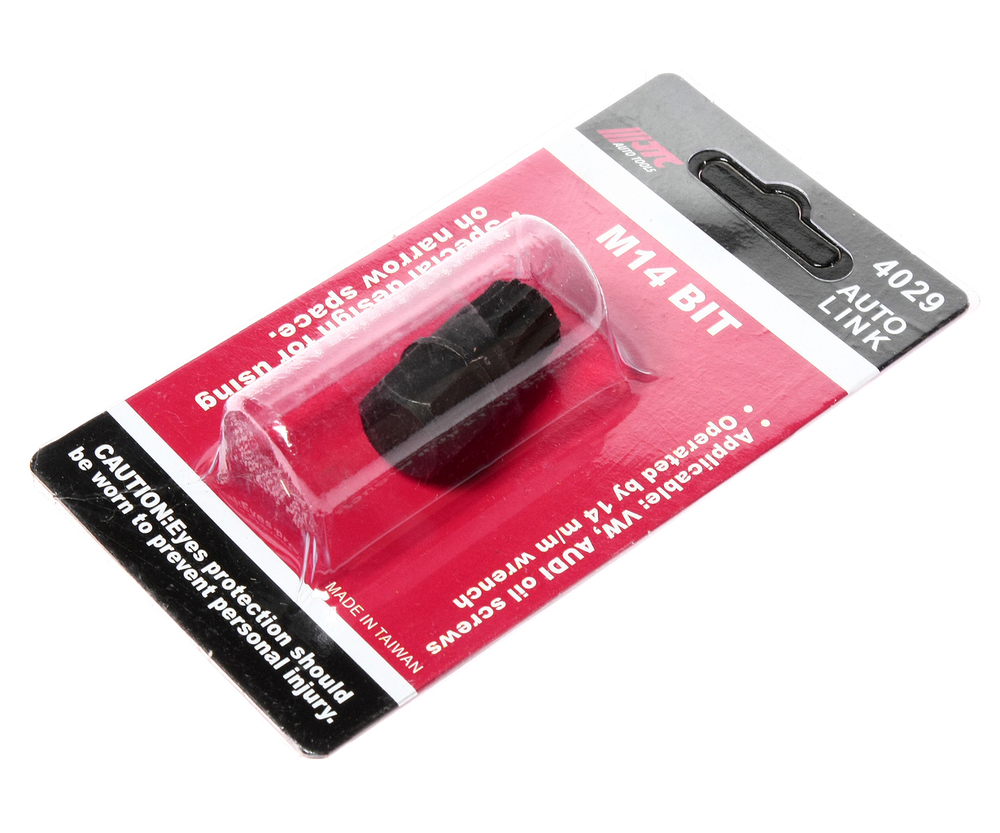 JTC-4029 - Головка для маслосливных пробок 14ммхM14 SPLINE (VW, AUDI) JTC - 
  Головка применяется для снятия маслосливных пробок в автомобилях Фольксваген (Volkswagen), Ауди (Audi).
  Используется с ключом 14 мм.
   Тип головки: Spline.
   Размер: M14.
   Длина: 30 мм.
  Количество в оптовой упаковке: 100 шт.
  Габаритные размеры: 120/65/25 мм. (Д/Ш/В) 
  Вес: 43 гр.