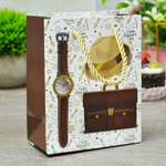 Пакет бумажный 12*15*6,5см с ручками, с тиснением "Мужской" микс 49