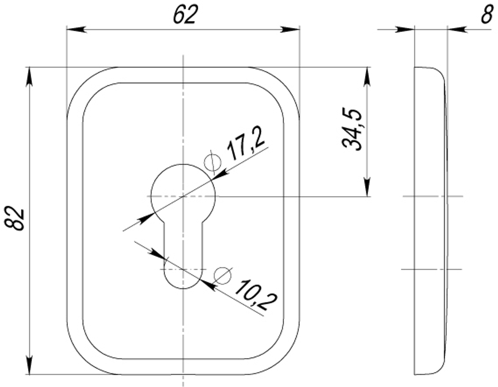 Декоративная Квадратная накладка на цилиндр ET-DEC SQ (ATC Protector 1) SC-14 Матовый хром