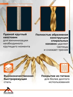 Набор сверл по металлу с титановым покрытием - 60 штук.