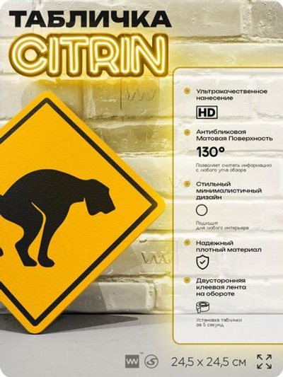 Табличка прикольная "Осторожно, собака" на дверь и стену, информационная и предупреждающая, декоративный знак, 24,5х24,5 см, пластиковая, Айдентика Технолоджи