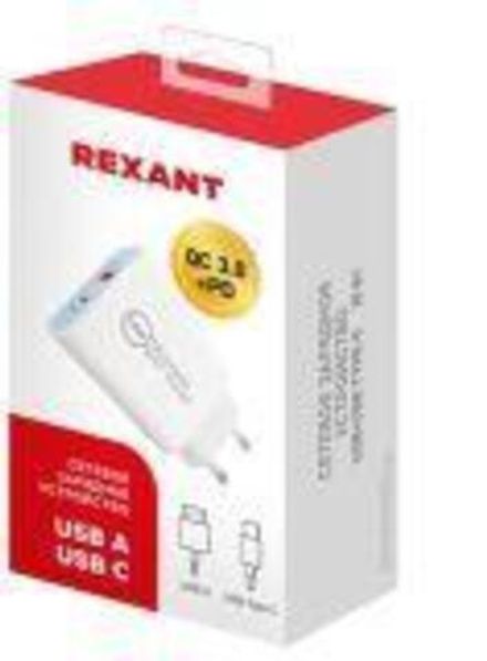 Сетевое зарядное устройство REXANT USB-A+USB-C адаптер, 18W белое