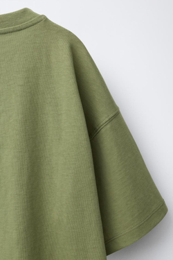 ZARA БАЗОВАЯ ОДНОТОННАЯ ФУТБОЛКА, ЗЕЛЕНЫЙ