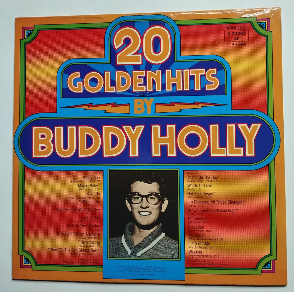 Винтажная виниловая пластинка LP Buddy Holly 20 Golden Hits By Buddy Holly (Germany 1975)