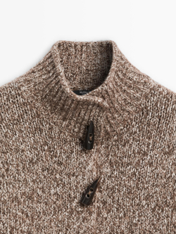 Massimo Dutti Кардиган из шерсти и хлопка с пуговицами в форме рога, шоколадный