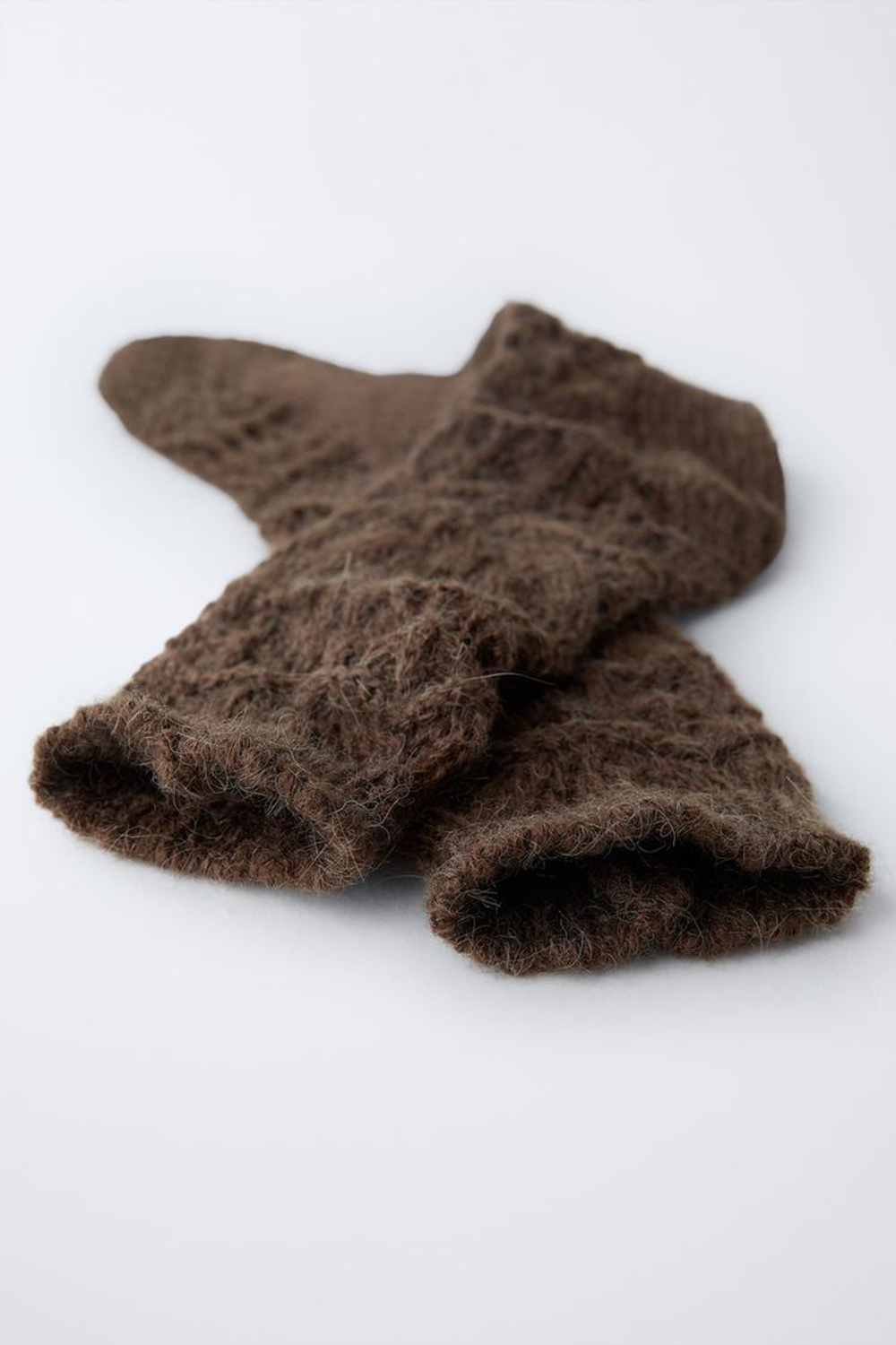 ZARA НОСКИ КРУПНОЙ ВЯЗКИ ИЗ ШЕРСТИ И АЛЬПАКИ, КОРИЧНЕВЫЙ
