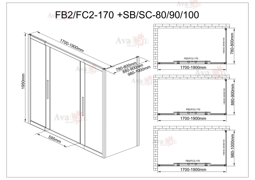 Душевой уголок AvaCan FB2 170-190  + SB90