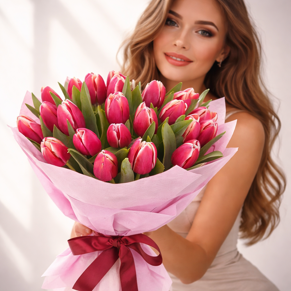 Букет из красно-белых тюльпанов “Lornah"