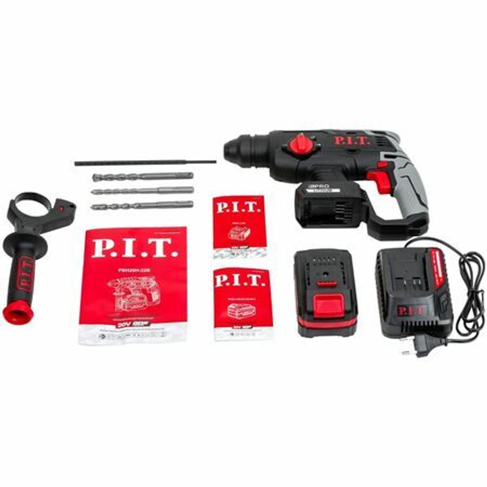 Аккумуляторный перфоратор бесщеточный PIT PBH20H-22B/1 (20В,1,8Дж,3-х реж,бур 22мм,1акб Li-Ion 4Ач, ЗУ 3А,кейс)