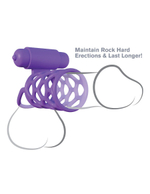 Фиолетовая насадка с подхватом мошонки и вибропулей (Цвет: фиолетовый)