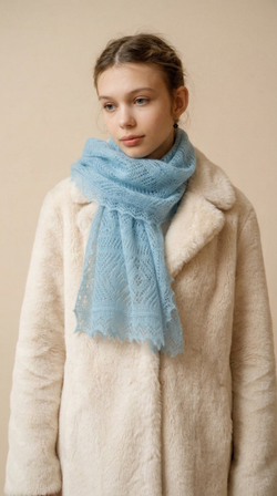 Оренбургский пуховый палантин А14060-04 голубой