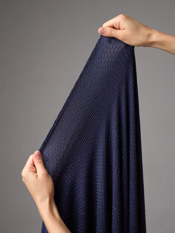 Микрофибра фактурная, жаккард, Турция, т-синий/золото (мерный лоскут)