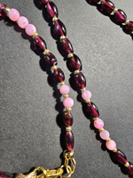 Комплект украшений авторский из натуральных камней. Колье и браслет "Гранатовый рис". Бижутерия на шею, на руку для женщин, девушек. Женское украшение