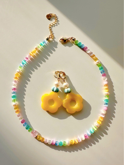 Серьги Желтый цветок с жемчугом