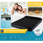 Мaтрас нaдувной Intex 64143 Pillow Rest 152х203х42 см / Крoвать нaдувная Интeкс двухспальная велюровая со встроенным электронасосом 220V и подголовником