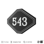 Номерок на дверь квартиры 543, для кабинета, офиса, шильдик 9 х 7 см, черный, Айдентика Технолоджи