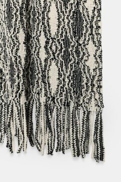 ZARA ТРИКОТАЖНОЕ ПЛАТЬЕ С БАХРОМОЙ, ЧЕРНЫЙ/БЕЛЫЙ