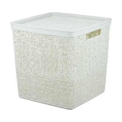 Коробка БЯЗЬ с крышкой 28х28см 17л белый ротанг