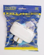 Двойник разветвитель сетевой TOKER 2T2 (с заземлением) белый индивидуальная упаковка