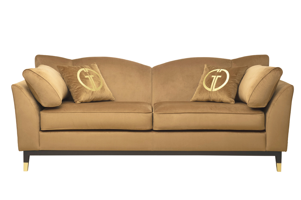 Диван трехместный 92x92x228см Garda Decor Siena велюровый золотой