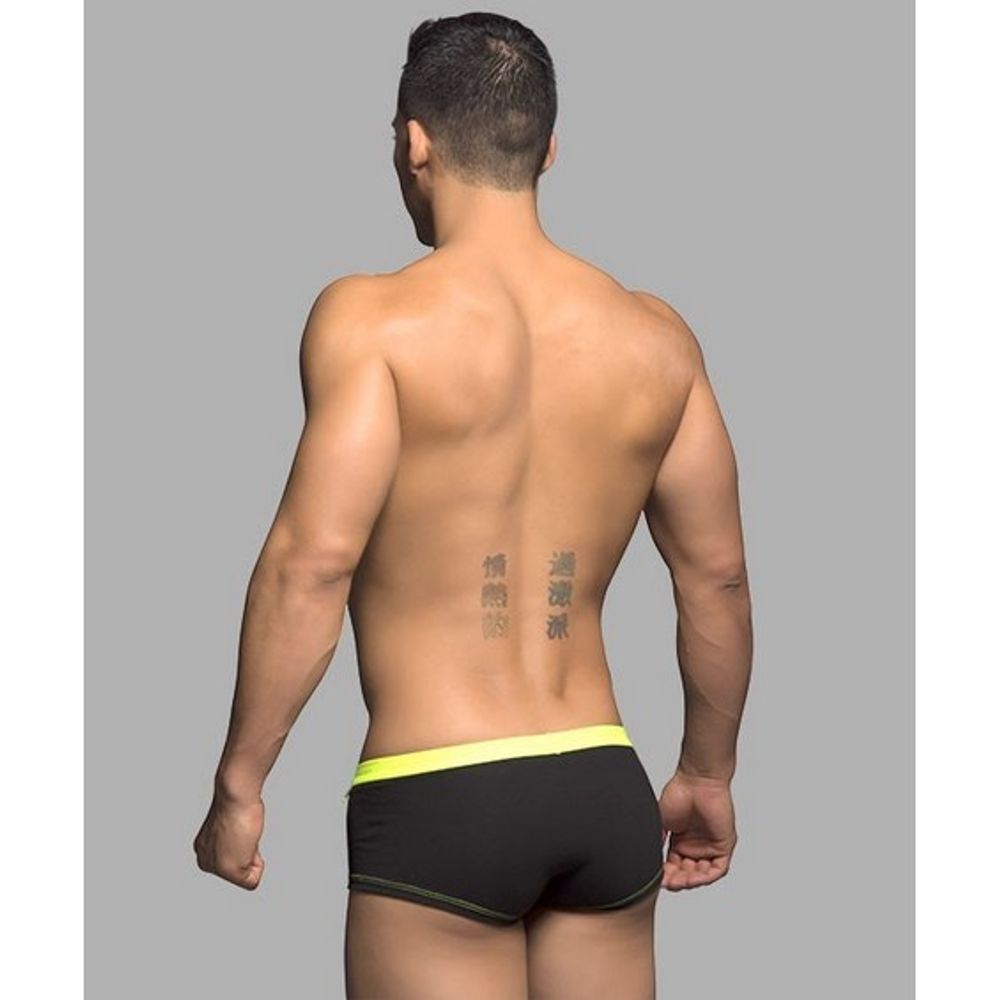 Мужские трусы боксеры черные с тонкой желтой резинкой Andrew Christian Glow Yellow  AC9846