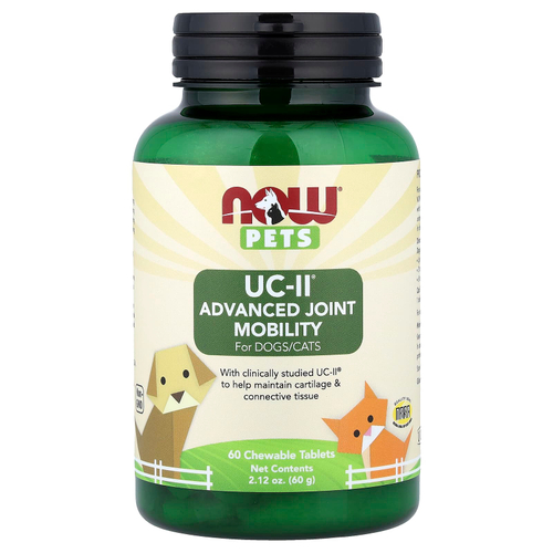 NOW Foods, Pets, UC-II®, улучшенная подвижность суставов для собак и кошек, 60 жевательных таблеток, 60 г (2,12 унции)