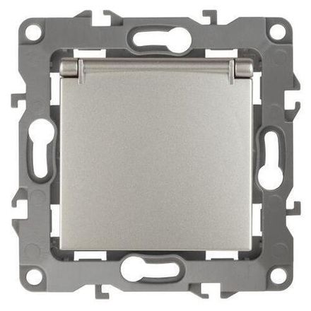 Розетка 1-м СП Эра12 12-2103-15 16А IP20 16AX 250В 2P+E Schuko защ. шторки с крышкой механизм перламутр. Эра Б0019330