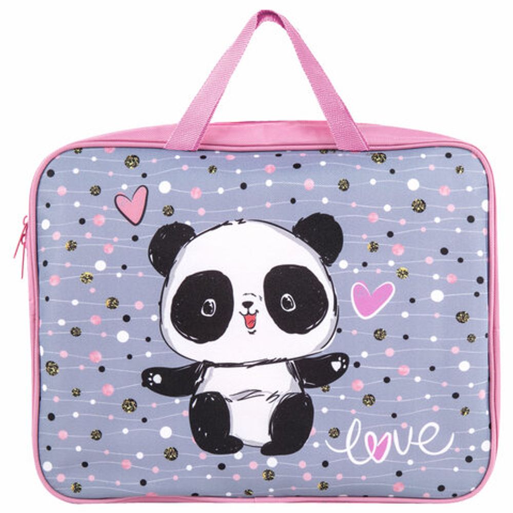 Папка с ручками А4, Brauberg, широкая, Funny panda, ткань, молния 271127