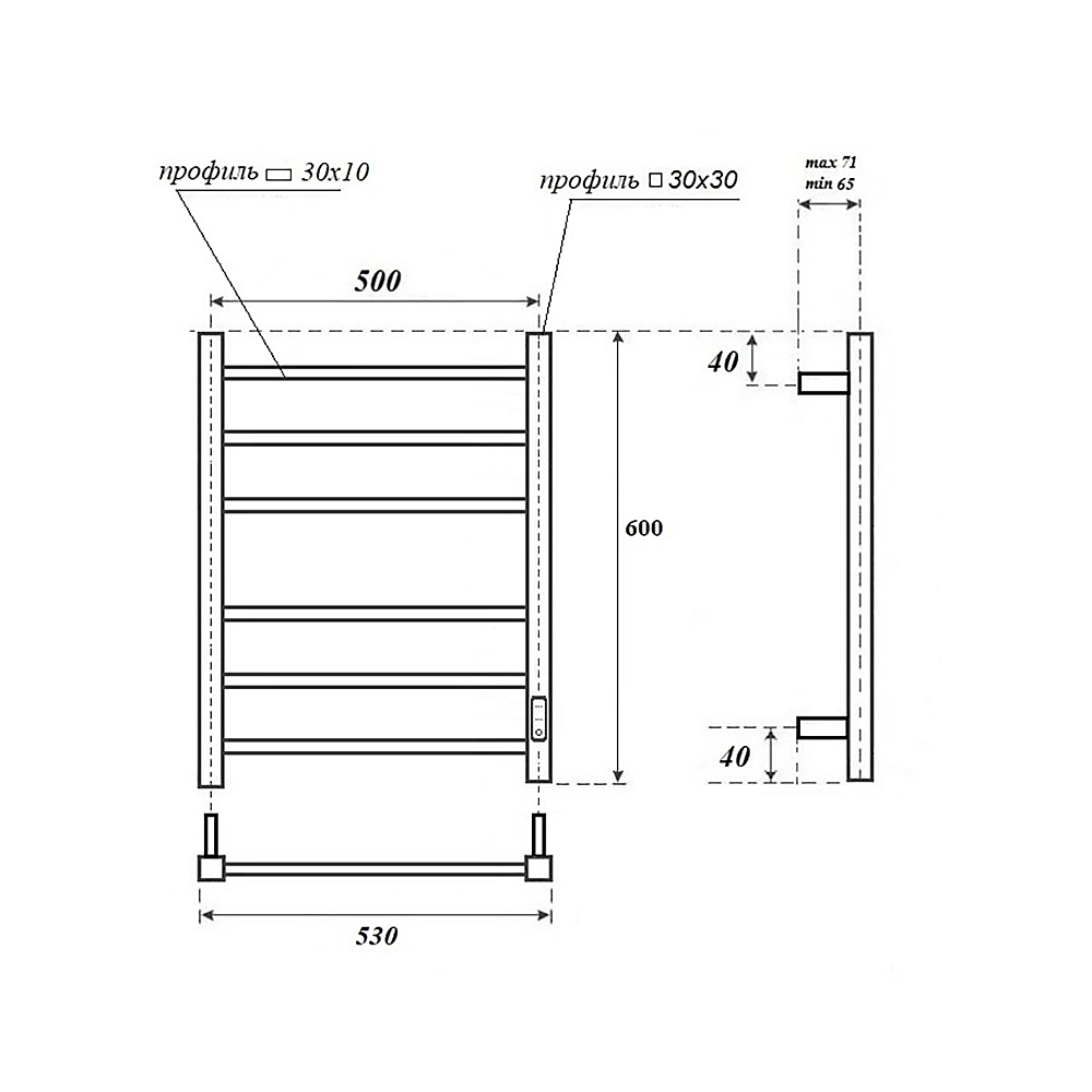 Полотенцесушитель электрический Point Меркурий PN83856W П6 500x600, диммер справа, белый