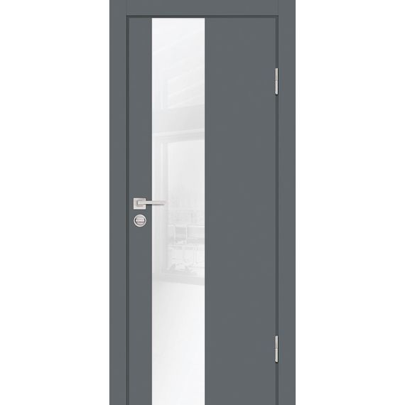 Фото межкомнатной двери экошпон Profilo Porte P-6 графит остеклённая кромка ABS в цвет полотна стекло Lacobel белоснежный