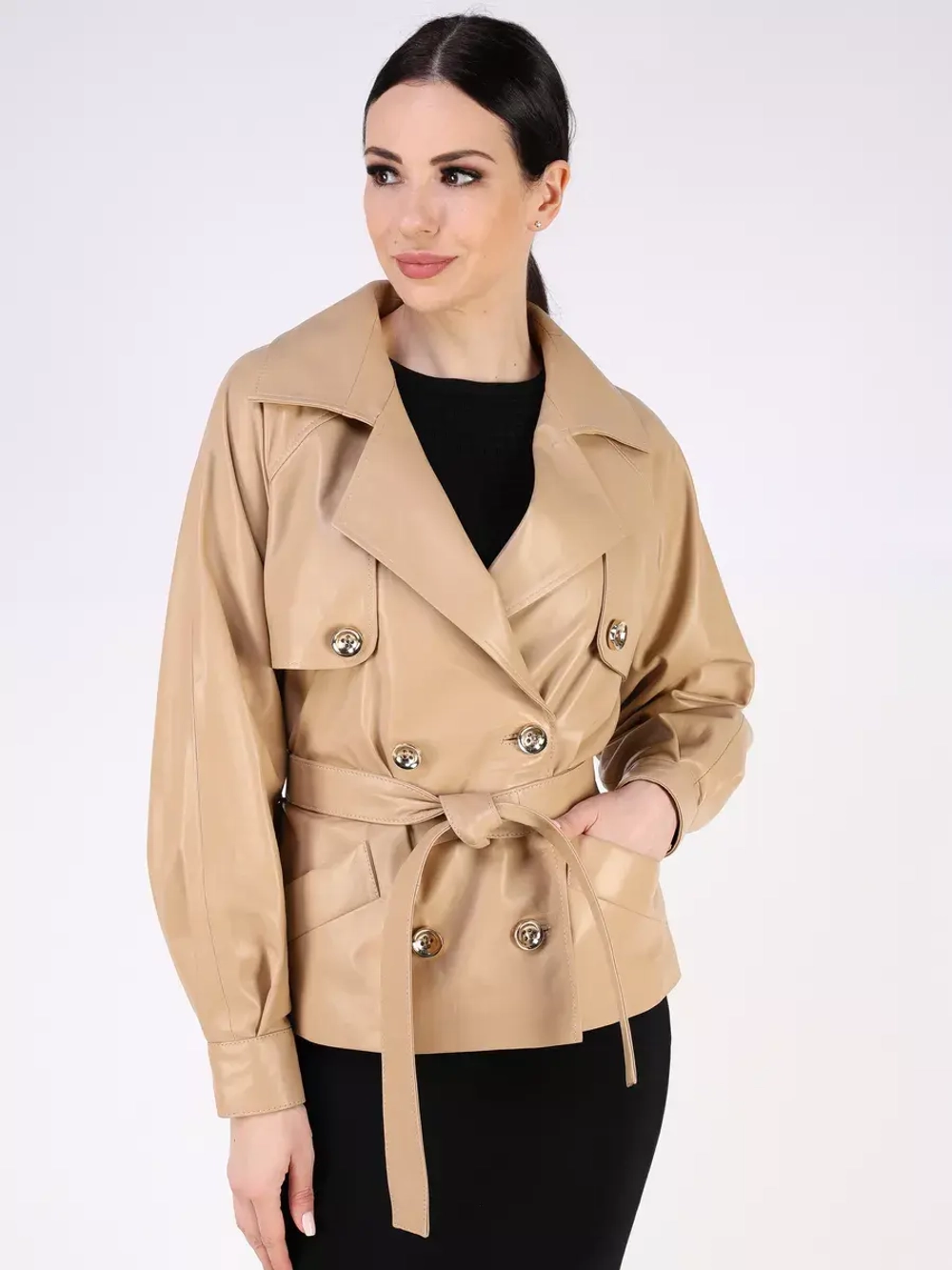 Кожаная куртка осень Турция тренч короткий