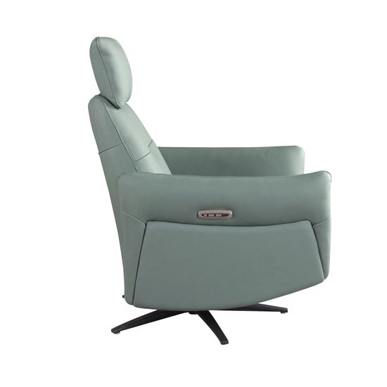 Вращающееся кресло-реклайнер 5174 из бирюзово-зелёной кожи