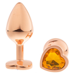 Золотистая анальная пробка OYO с желтым кристаллом-сердцем - 7,3 см. (Цвет: желтый)