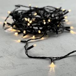 Светодиодная гирлянда с колпачком 100 теплых белых LED ламп 10 м., мерцание каждого диода, 24В., черный провод ПВХ, IP65, LTC (PST100ABLCAP-11-1WW)