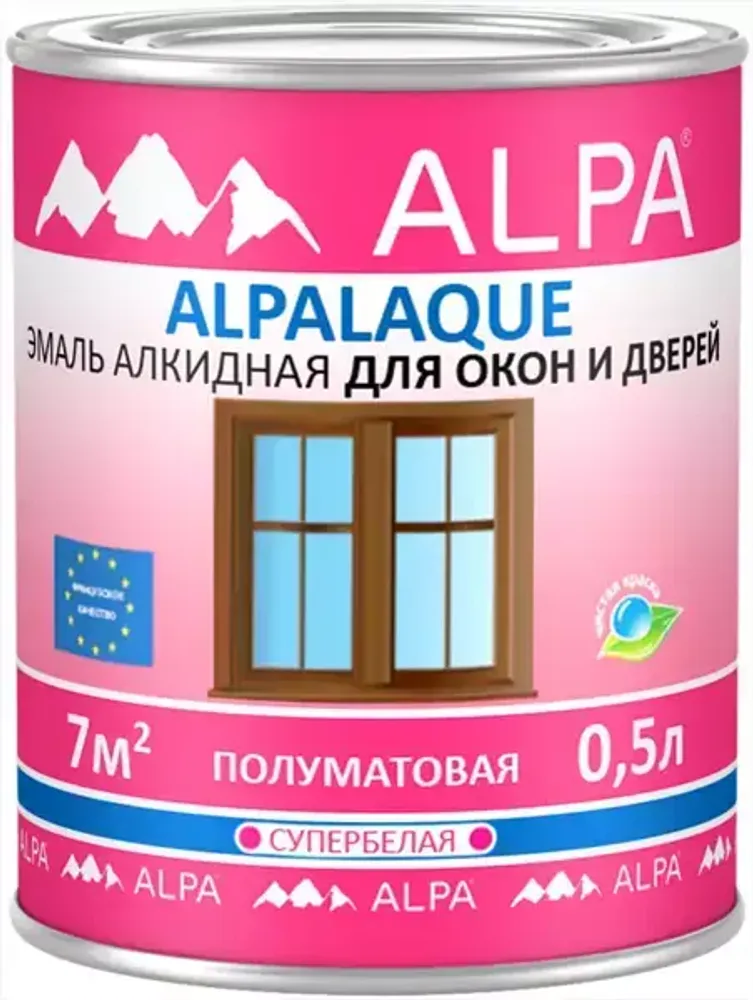 Эмаль Alpa Alpalaque алкидная для окон и дверей супербелая 0,5 л